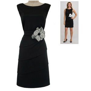Size 14 LITTLE BLACK TIERED DRESS W/WHITE FLOWER Day/Evening Wedding Party